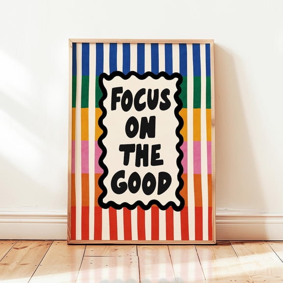 Focus On The Good Wall Art Print, Colorful Retro Stripes Y2K Poster Unframed Paper Print