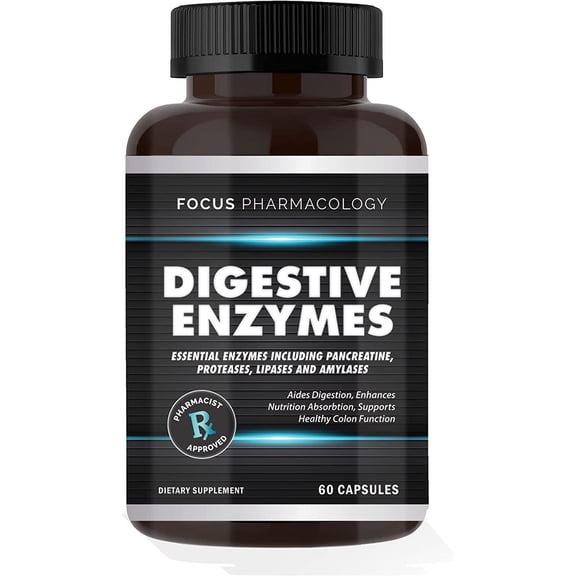 Focus Pharmacology Digestive Enzymes and Priobiotics Blend - 60 Ct Protease, Lipase, Lactase, Galactosidase, Acidophilus, Casei, Plantarum