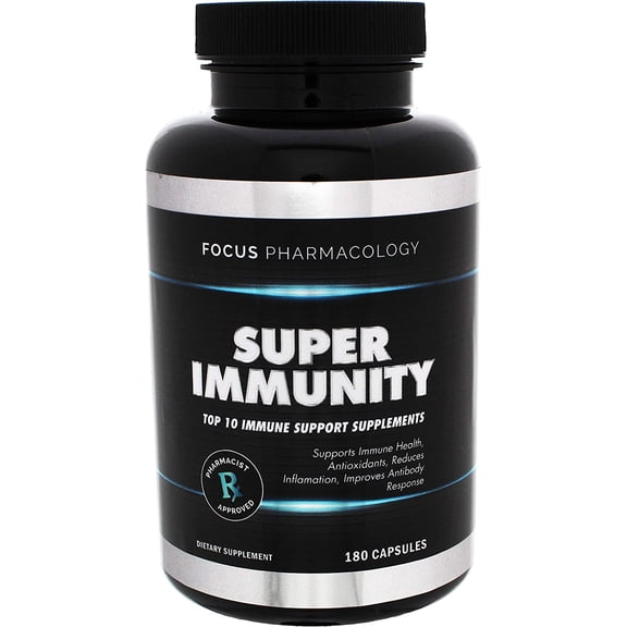 Focus Pharmacology Immune Boosting Blend of The top 10 Immune Support Supplements - 180 Ct Blend That Includes Elderberry, Vitamin C, Echinacea, Zinc, Garlic, Tumeric, and Probiotics