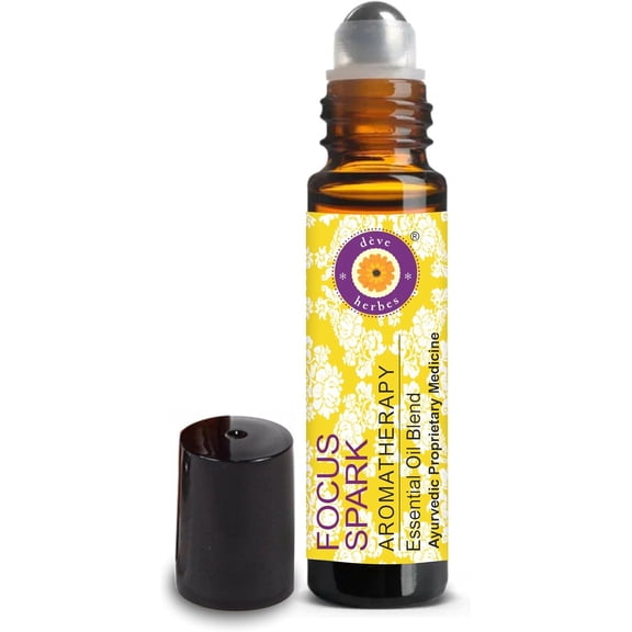 Focus Spark Aromatherapy Essential Oil Roll On 10ml - Blend with Grapefruit, Frankincense, Mandarin & Geranium Oils for Fresh Focused Aroma