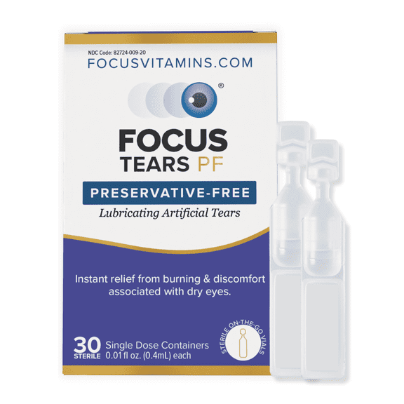 Focus Vitamins Focus Tears PF - Preservative-Free Lubricating Eye Drops for Dry Eyes, with 30 Single Dose Vials