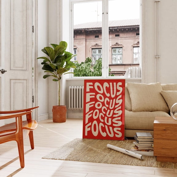 Focus Typography Print Orange Red Modern Office Decor, Unframed Paper Poster 8x10in