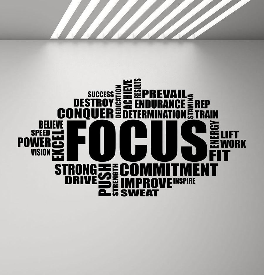 Focus Wall Decal Motivational Sign Gym Quote Word Poster Fitness Sport Vinyl Sticker Inspirational Bedroom HomeGym Decor 110x57cm