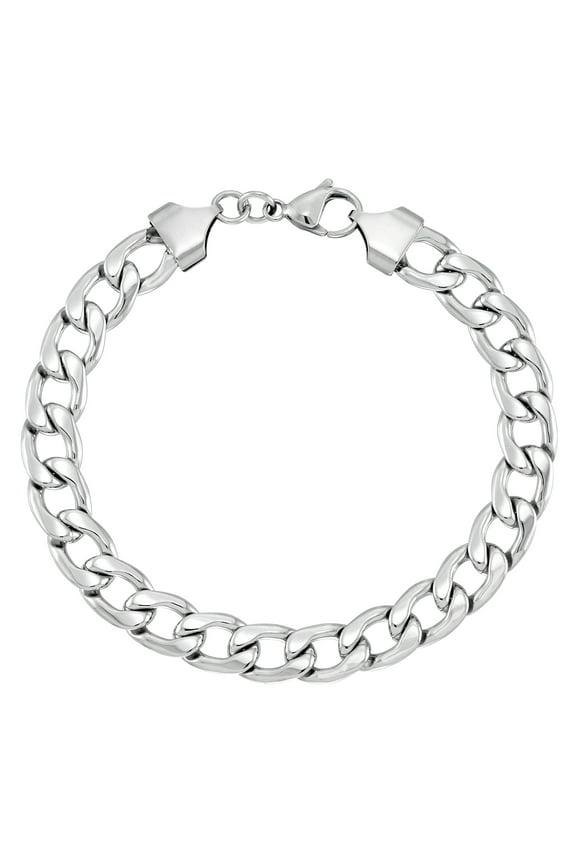 by Focus Men Bold Curb Link Bracelet in Brilliant White Stainless Steel, 8.5"