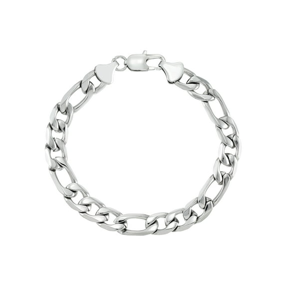 Focus for Men by Focus Men Solid Bold Figaro Bracelet in Brilliant White Stainless Steel, 9".