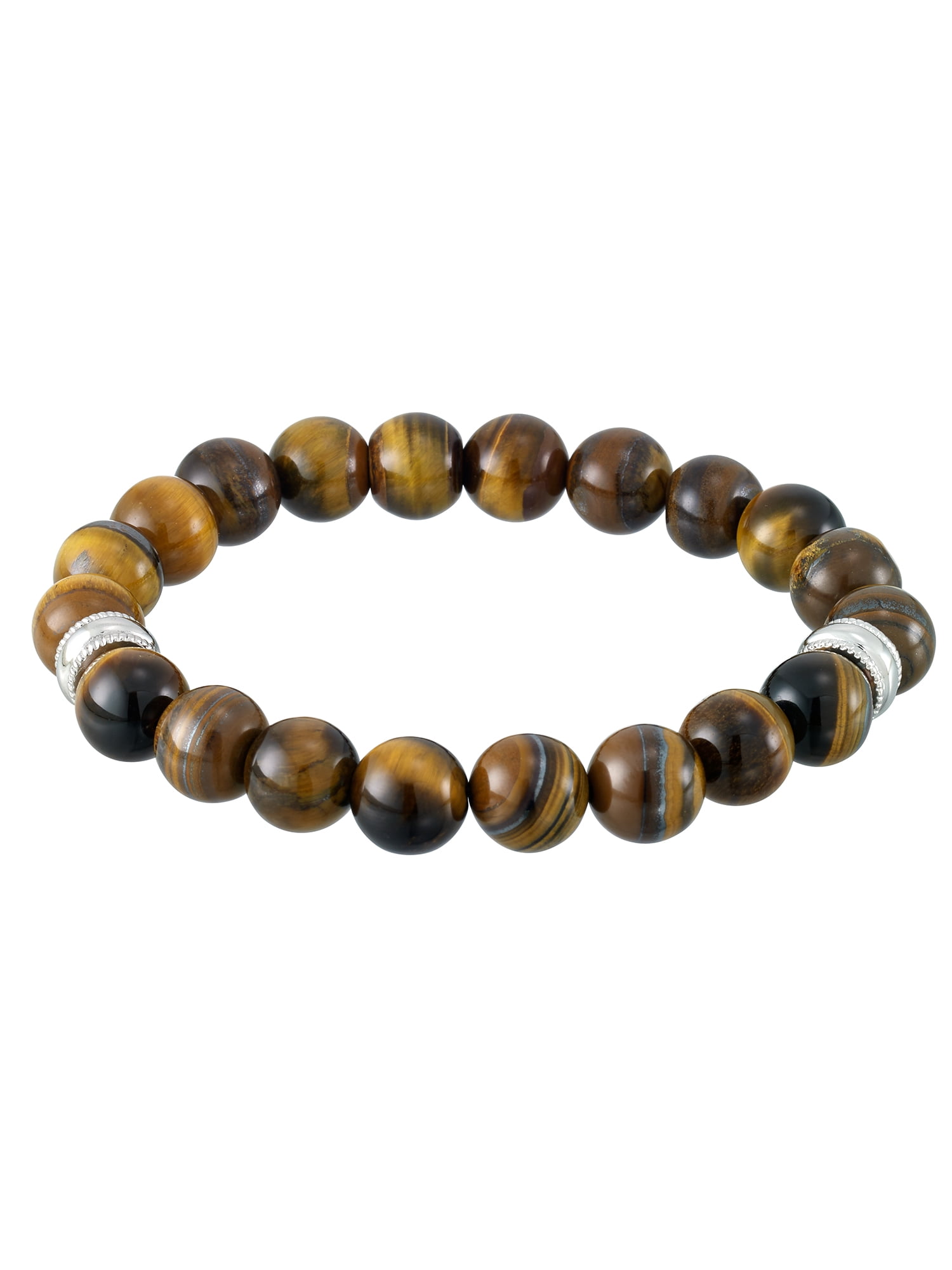 Focus for Men by Focus Men Tiger's Eye Stretch Bracelet in Brilliant White Stainless Steel, 8.5"