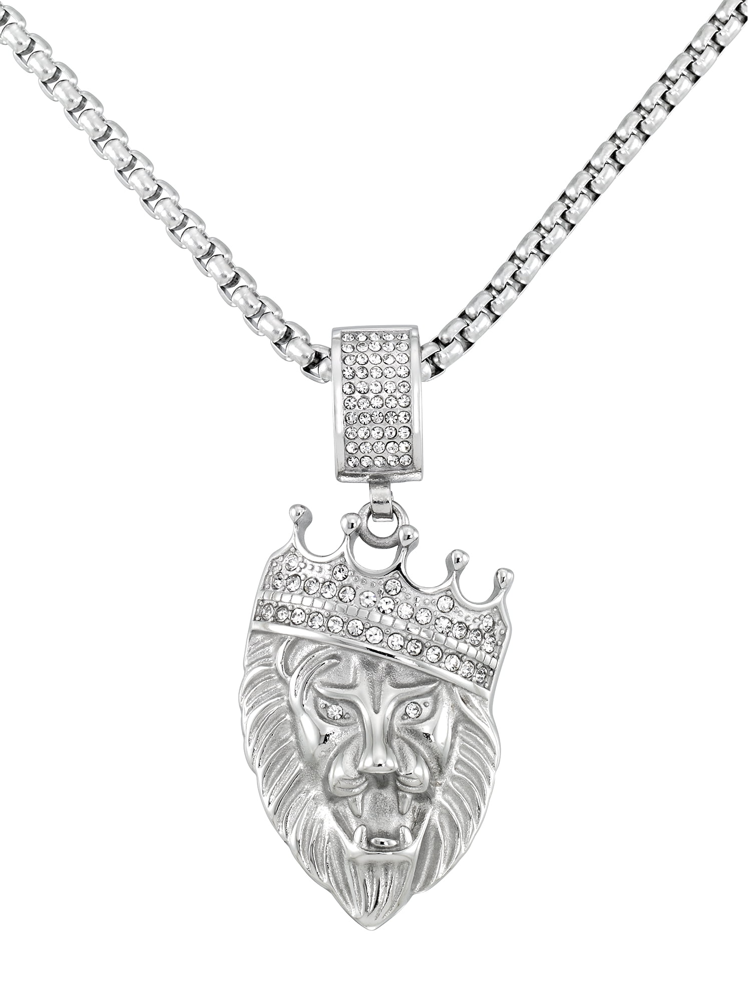 Gold Lion Crown Necklace Mens Pendant