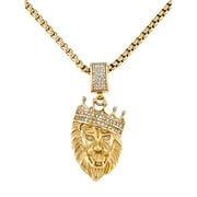SIMONE I. SMITH FOR WALMART Focus for Men by Simone I. Smith, Crowned Lion Pendant with Simulated Diamonds in Stainless Steel with Gold Tone Ion Plating, 24" Chain