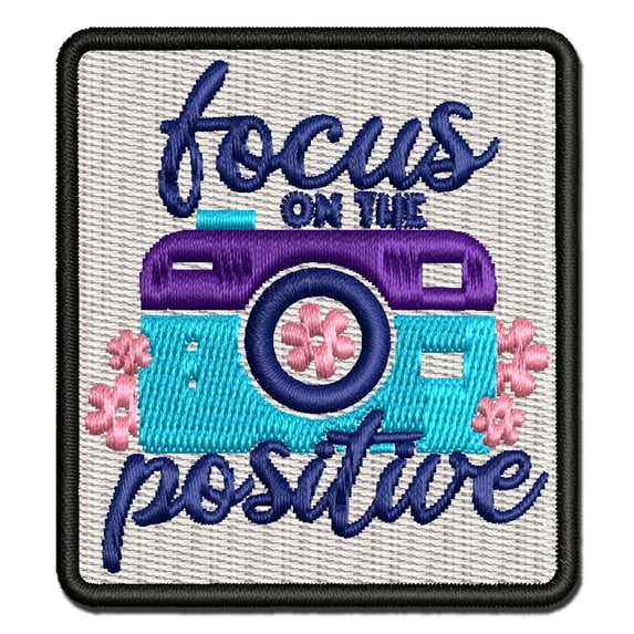 Focus on the Positive Camera Pun Applique Multi-Color Embroidered Iron-On Patch - 3.5 Inch Large
