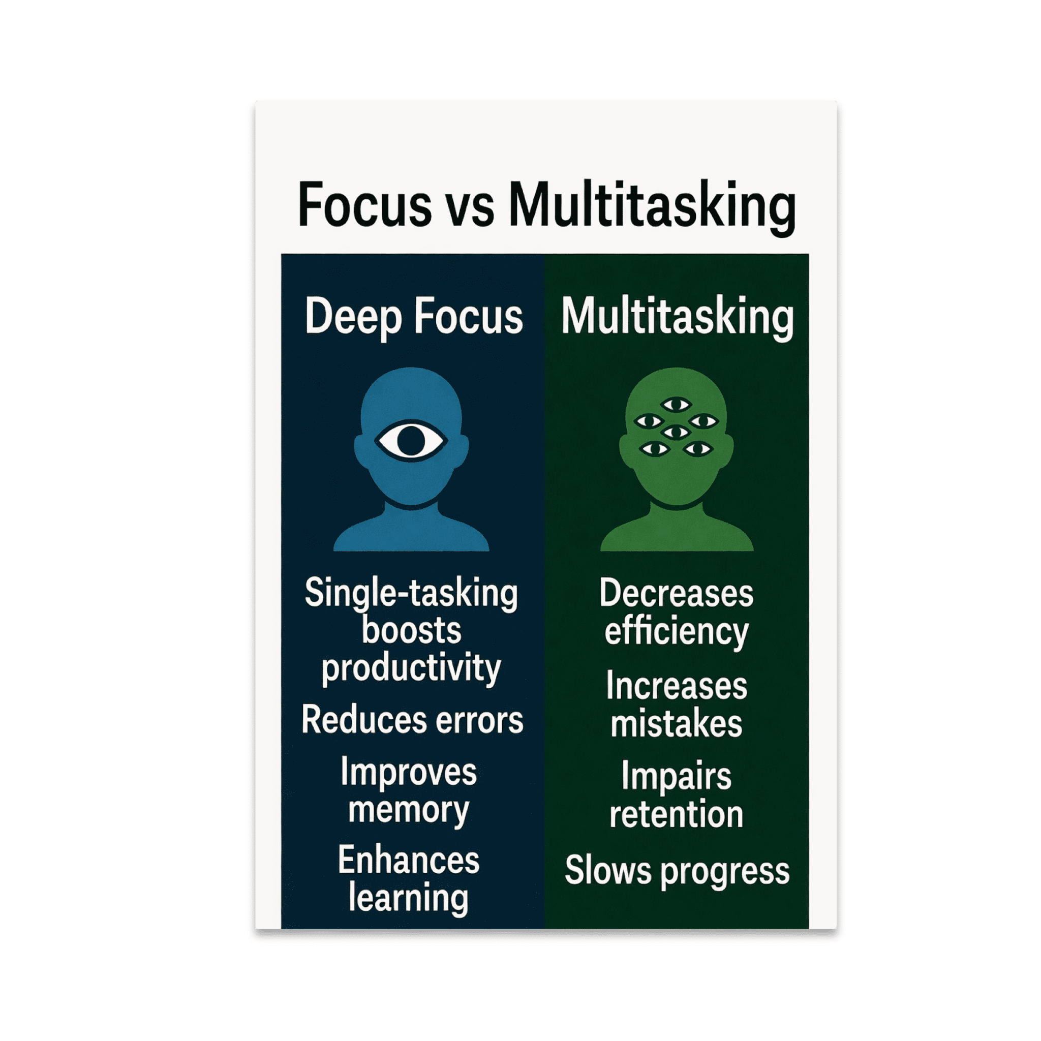 Focus vs Multitasking Infographic Poster - Productivity Enthusiast ...