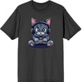thumbnail image 1 of Focused Gamer Cat Adult Charcoal Crew Neck Short Sleeve Tee-XXL, 1 of 4