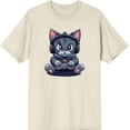thumbnail image 1 of Focused Gamer Cat Adult Natural Crew Neck Short Sleeve Tee-XXL, 1 of 4