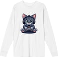 thumbnail image 1 of Focused Gamer Cat Adult White Crew Neck Long Sleeve Tee-Medium, 1 of 6