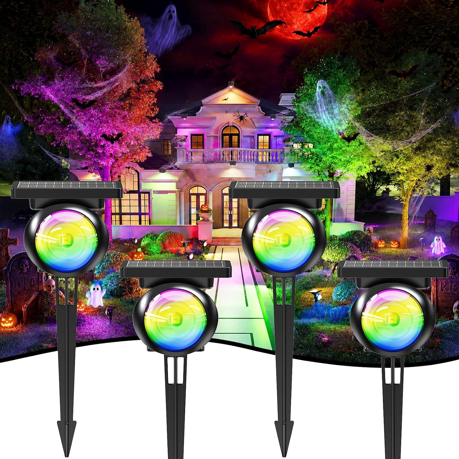 Spot Rgd Light Focusing Solar Spot Lights Outdoor Waterproof, RGB+3CCT Tree Uplights ...