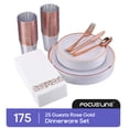 thumbnail image 1 of Focusline [175pack] Disposable Dinnerware Set 25 Guest-50 Rose Gold Rim Plastic Plates-25 Rose Gold Plastic Silverware-25 Rose Gold Plastic Cups-25 Linen Feel Paper Napkins, 1 of 7