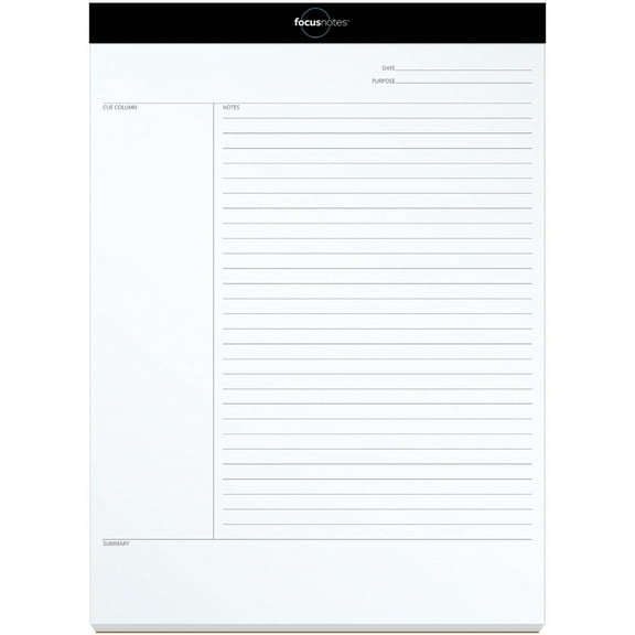 Focusnotes Legal Pad, Meeting-Minutes/notes Format, 50 White 8.5 X 11.75 Sheets | Bundle of 5 Each