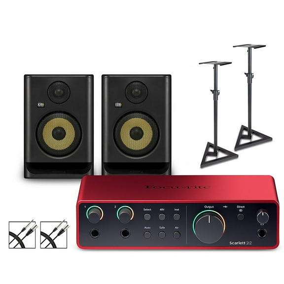Focusrite 2i2 Gen 4 With KRK ROKIT G5 Studio Monitor Pair (Stands & Cables Included) ROKIT 5
