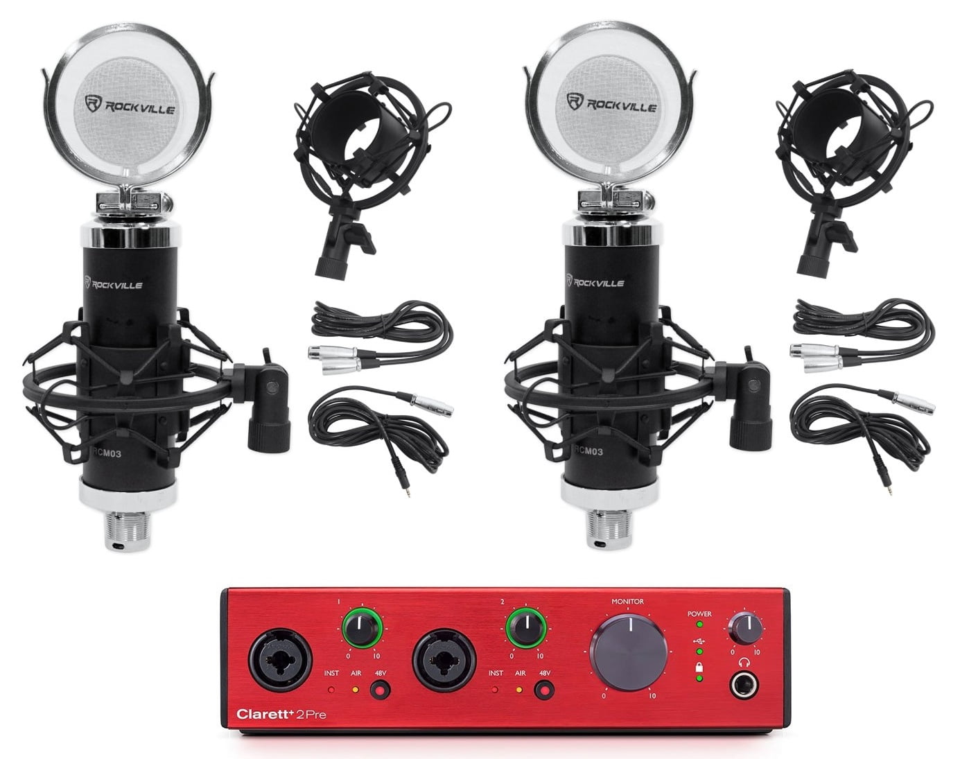 Focusrite Clarett+ 2Pre USB-C Audio Recording Interface + (2) Studio Microphones