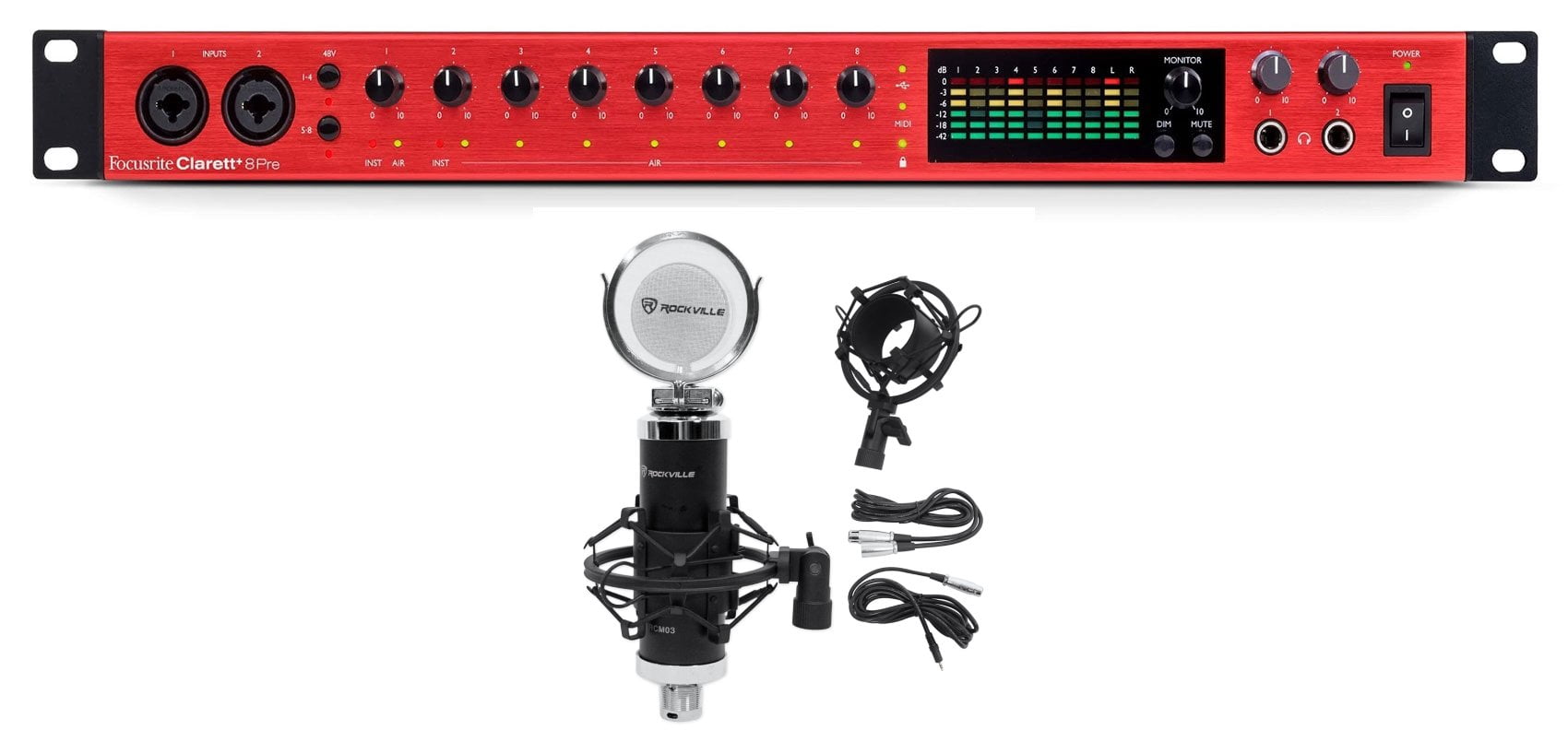 Focusrite Clarett+ 8Pre USB-C JFET/ADAT Audio Recording Interface + Microphone