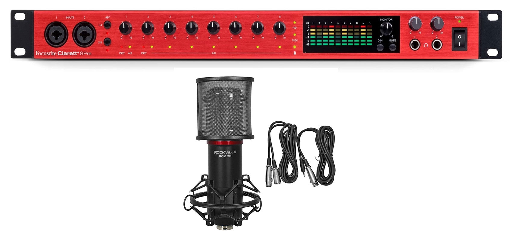 Focusrite Clarett+ 8Pre USB-C JFET/ADAT Audio Recording Interface +  Microphone