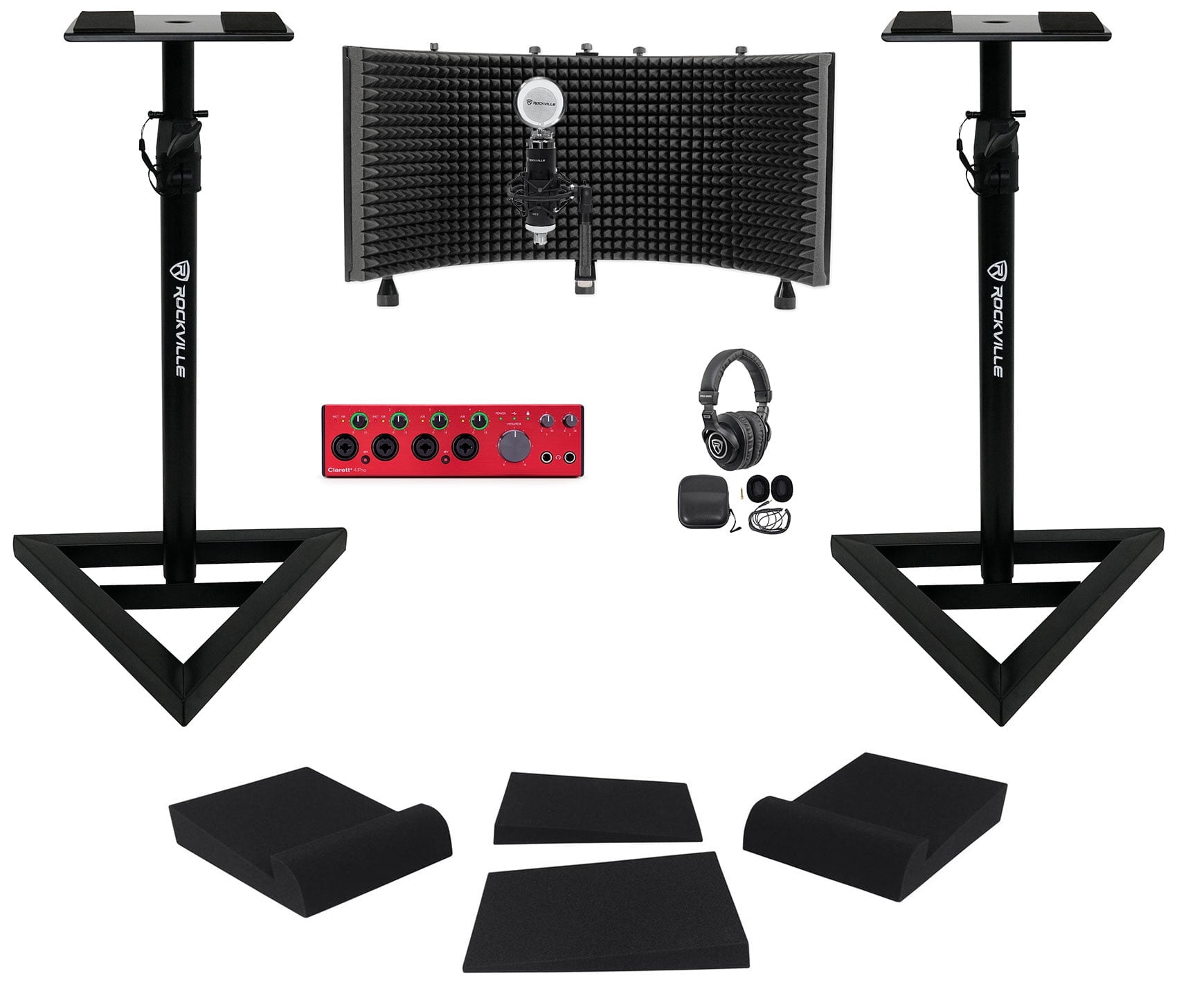 Focusrite Clarett Plus 4Pre Bundle: Interface, APM5B Monitors, PRO-M50 Headphones, RCM03 Mic, Shield Kit Pro Use, 5-items