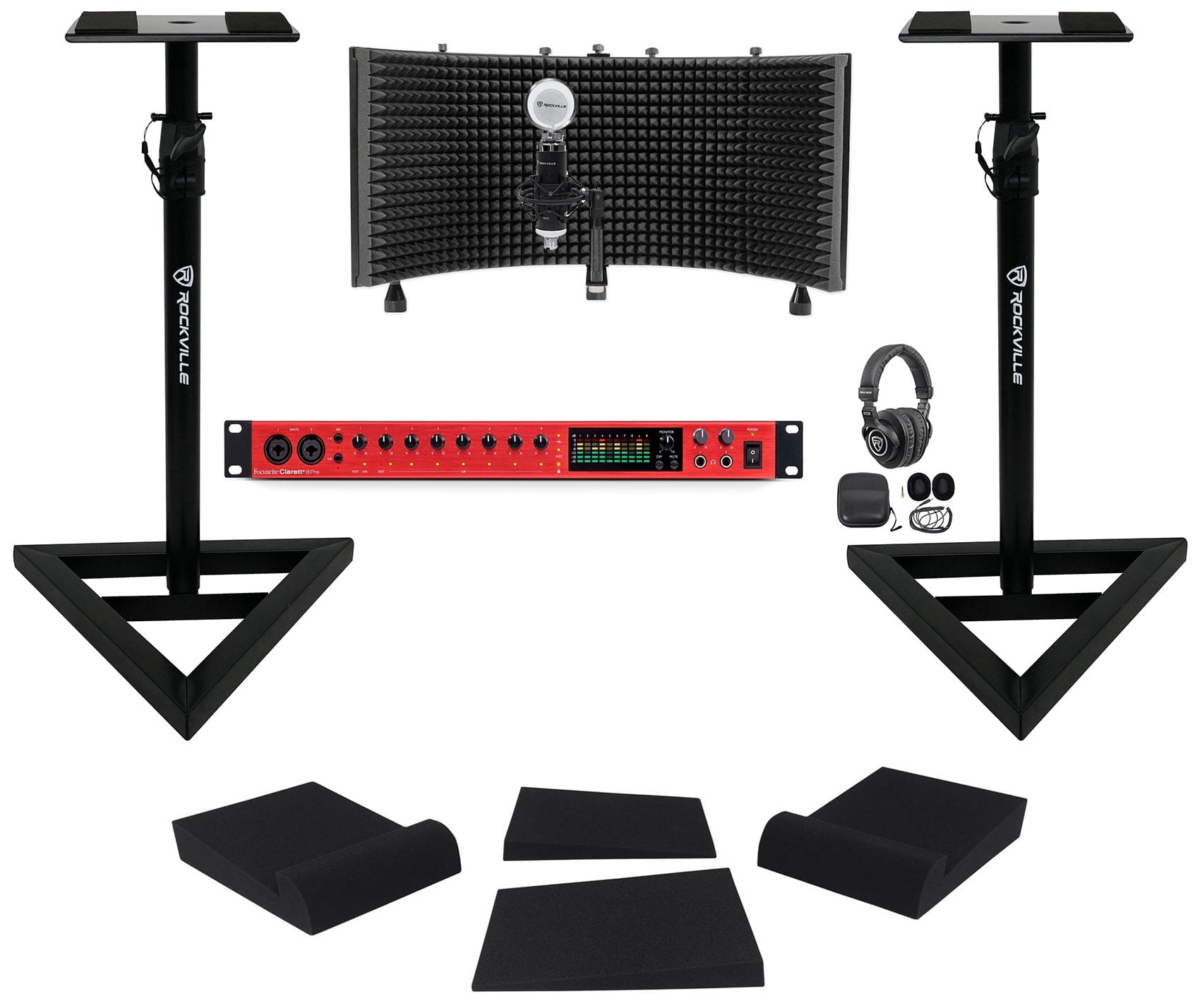 Focusrite Clarett Plus 8Pre Bundle: Interface, APM5B Monitors, PRO-M50 Headphones, RCM03 Mic, Shield Kit Pro Use, 5-items