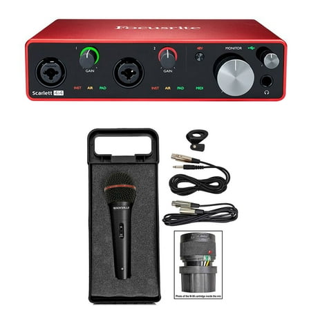 Focusrite SCARLETT 4I4 3rd Gen 192KHz USB Audio Interface Bundle with Microphone, Cable, Case ( 2 Items)
