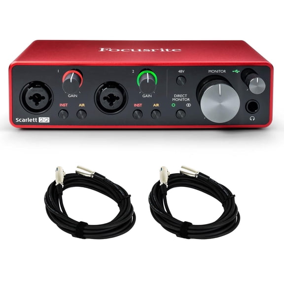 Focusrite Scarlett 2i2 3rd Gen USB Audio Interface, Black, Metal, 3-Piece Bundle, 2 XLR Microphone Cables