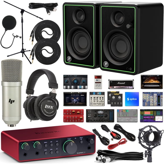 Focusrite Scarlett 2i2 4th Gen USB Audio Interface Bundle W/Software, Monitors, Mic Kit & Headphones