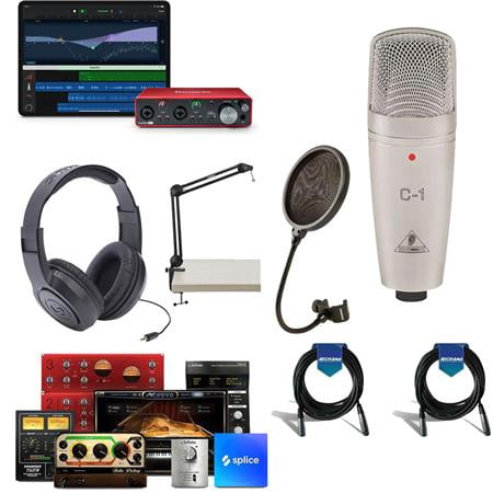 Focusrite Scarlett 2i2 4th Gen USB Audio Interface with Software, Bundle Hyper-Cardioid Dynamic Mic, Broadcast Arm w Internal Springs & Integrated 10' XLR Cable, Studio Monitor Headphones, P