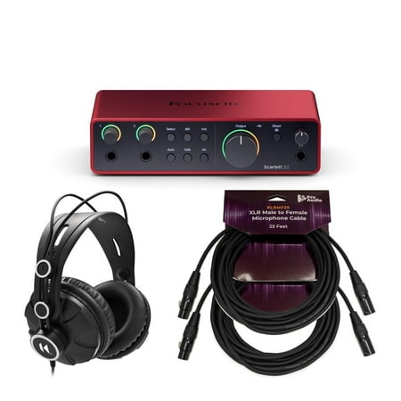 Focusrite Scarlett 2i2 4th Gen USB Audio Interface with Headphones and Cables