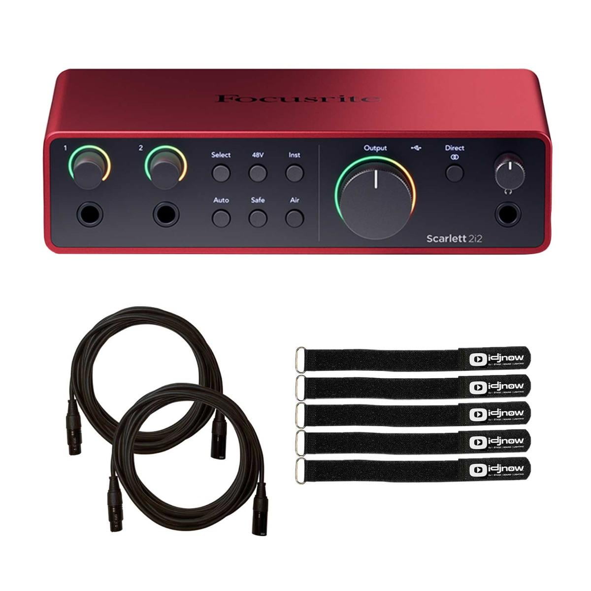 Focusrite Scarlett 2i2 4th Generation 2-in 2-out USB Audio Interface with 8" Ties & Cables Package