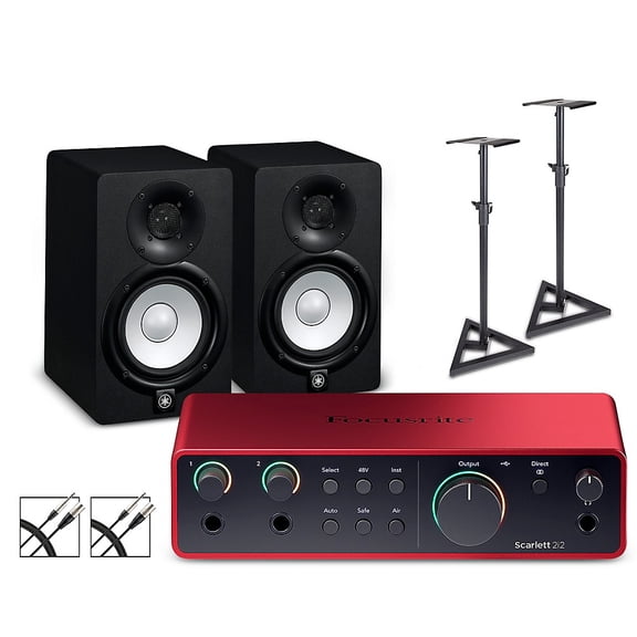 Focusrite Scarlett 2i2 4th Gen With Yamaha HS Studio Monitor Pair Bundle (Stands & Cables Included) HS5