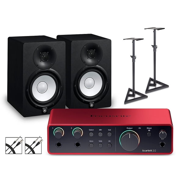 Focusrite Scarlett 2i2 4th Gen With Yamaha HS Studio Monitor Pair Bundle (Stands & Cables Included) HS7