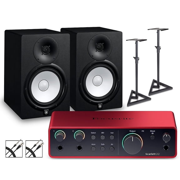 Focusrite Scarlett 2i2 4th Gen With Yamaha HS Studio Monitor Pair Bundle (Stands & Cables Included) HS8