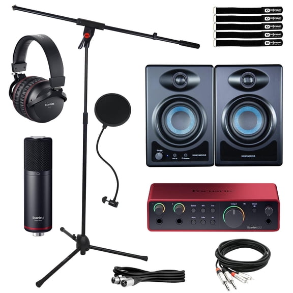 Focusrite Scarlett 2i2 Studio 4th Generation 2-In 2-Out USB Audio Interface Bundle with 3.5" Desktop Monitors Package