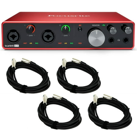 Focusrite Scarlett 8i6 3rd Gen USB Interface w/ 4 20-Foot XLR Cables Bundle