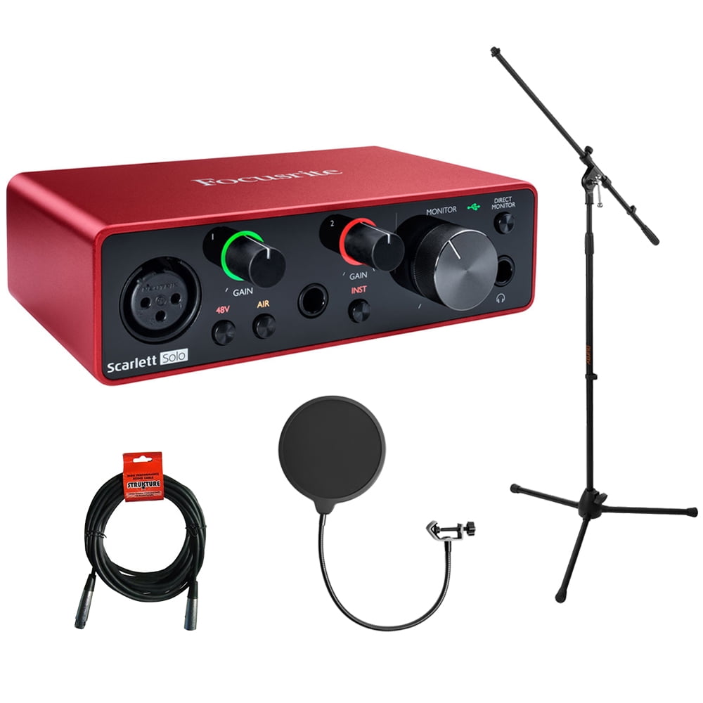 Focusrite Scarlett Solo 3rd Gen 2-In, 2-Out USB Audio Interface Bundle with  Mic Stand + Pop Filter and XLR Cable