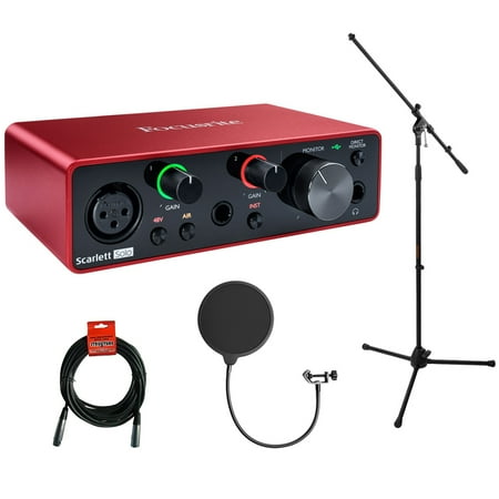 Focusrite Scarlett Solo 3rd Gen 2-In, 2-Out USB Audio Interface Bundle with Mic Stand + Pop Filter and XLR Cable