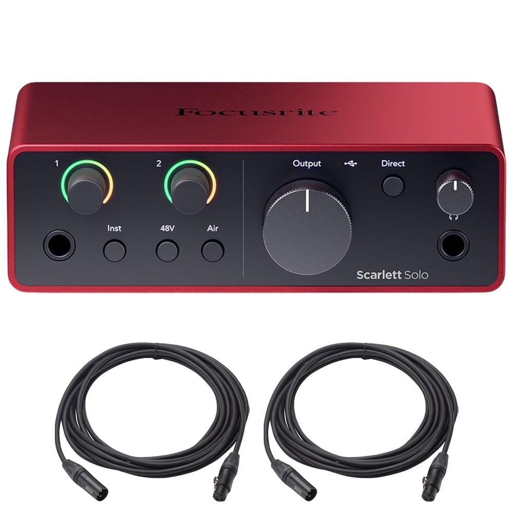 Focusrite Scarlett Solo 4th Gen Audio Interface AMS-SCARLETT-SOLO-4G Bundle with 2x OnStage MC-20 Production-Grade 20ft XLR to XLR Microphone Cable