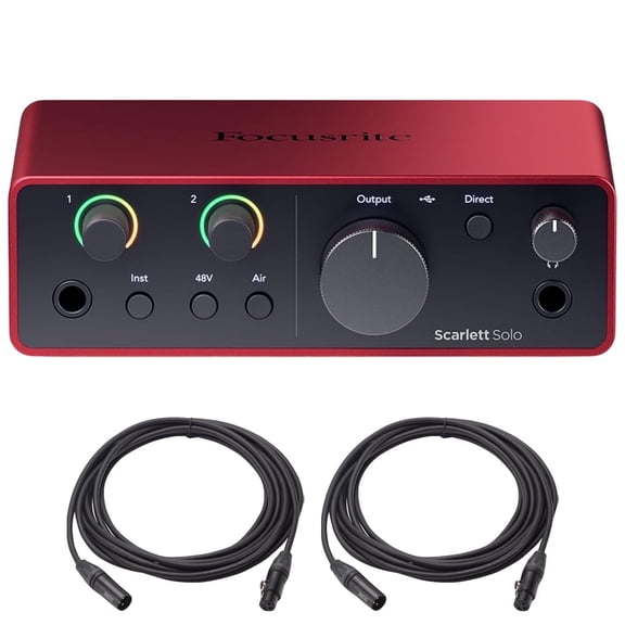 Focusrite Scarlett Solo 4th Gen Audio Interface AMS-SCARLETT-SOLO-4G Bundle with 2x OnStage MC-20 Production-Grade 20ft XLR to XLR Microphone Cable