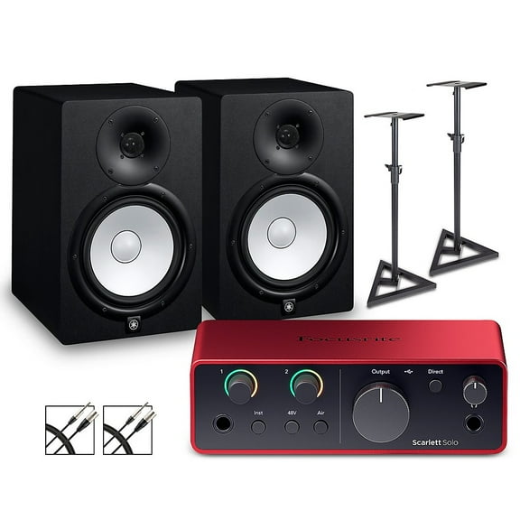 Focusrite Scarlett Solo 4th Gen With Yamaha HS Studio Monitor Pair Bundle (Stands & Cables Included) HS8