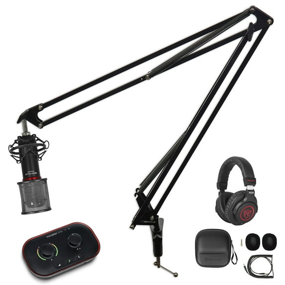 Focusrite Vocaster One Person Podcasting Audio Interface+Headphones+Mic+Boom Arm