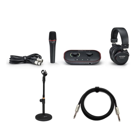 Focusrite Vocaster One Studio Essential Podcast Interface with Stand and Cable