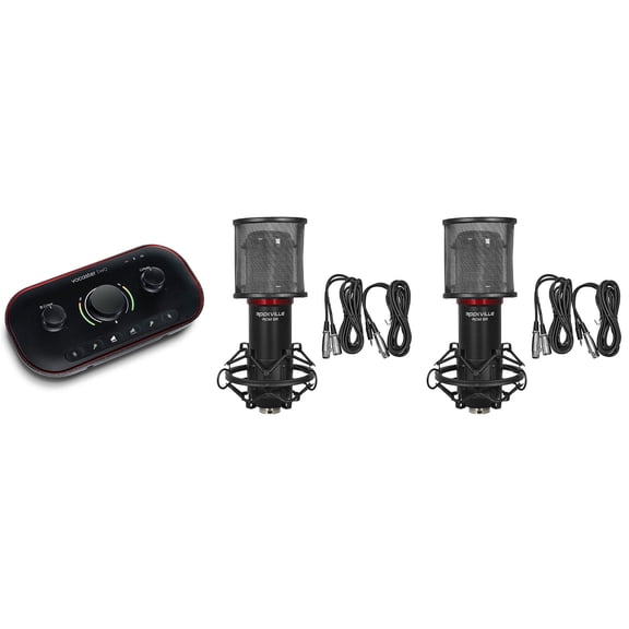 Focusrite Vocaster Two Person Podcast Podcasting Studio Interface+Condenser Mics