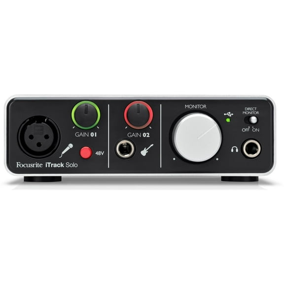 Focusrite iTrack Solo Audio Interface for Mac, PC, and iPad  USB Audio Interface for Recording, Streaming, and Podcasting with XLR, Line-in, and Professional Software included