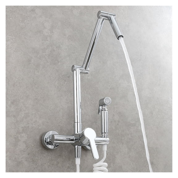 Fodable Kitchen Faucet Brass Black Kitchen Sink Mixer Tap Hot & Cold Wall Mounted With Spray Gun Rotating Sink Mixer ,360° Swivel Spout