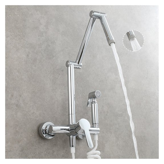 Fodable Kitchen Faucet Brass Black Kitchen Sink Mixer Tap Hot & Cold Wall Mounted With Spray Gun Rotating Sink Mixer ,Easy to Install