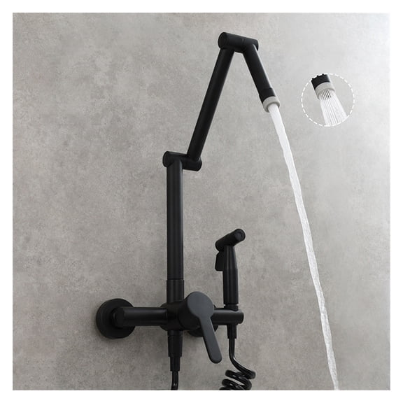 Fodable Kitchen Faucet Brass Black Kitchen Sink Mixer Tap Hot & Cold Wall Mounted With Spray Gun Rotating Sink Mixer ,Easy to Install