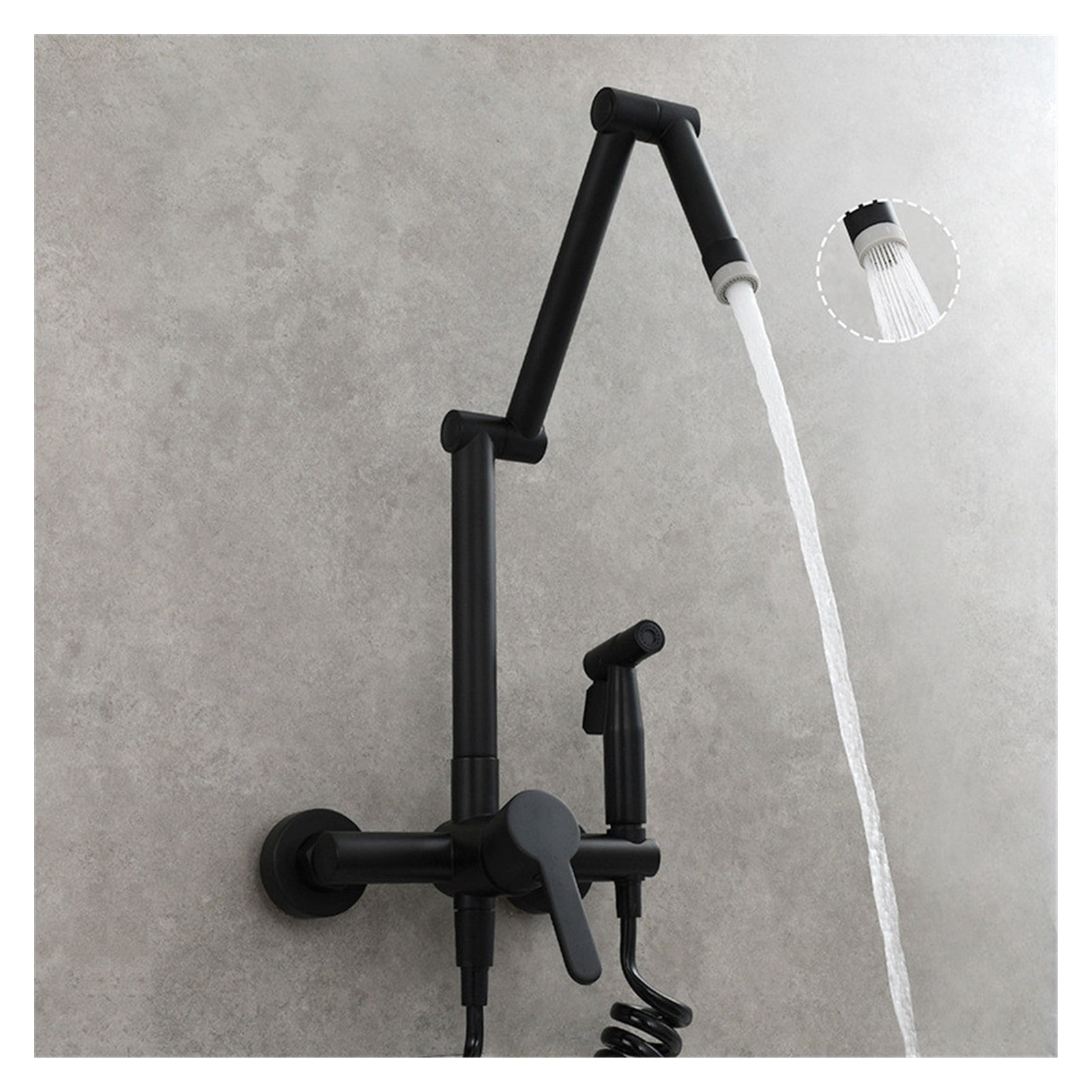 Fodable Kitchen Faucet Brass Black Kitchen Sink Mixer Tap Hot & Cold Wall Mounted With Spray Gun Rotating Sink Mixer ,Effortless Installation